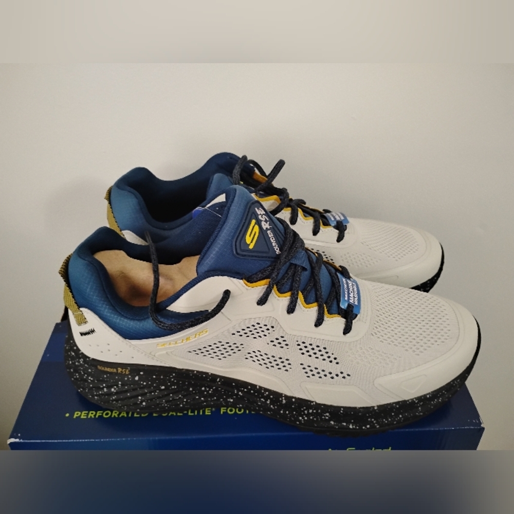 Skechers White and Navy Athletic Sneakers